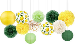 Lemon Party Decorations Set,12 PCS Yellow Green Lemon Pattern Paper Lanterns and