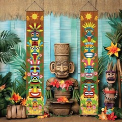 Vibrant Hawaiian Luau Party Backdrop – 2 Oversized Banners for Summer Events