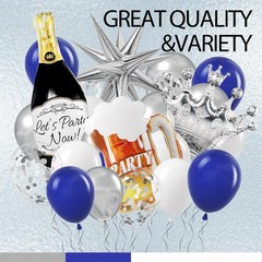 Blue and Silver Party Decorations, Blue Silver White Foil Balloons Happy Bann…
