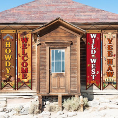 4 Pcs Western Cowboy Party Decorations Wild West Banner Howdy Yes Haw Welcome Ha