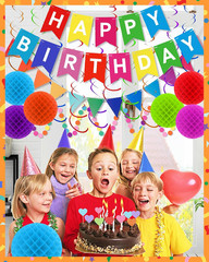 Happy Birthday Party Decorations – Colorful Happy Birthday Banner Swirl Streamer