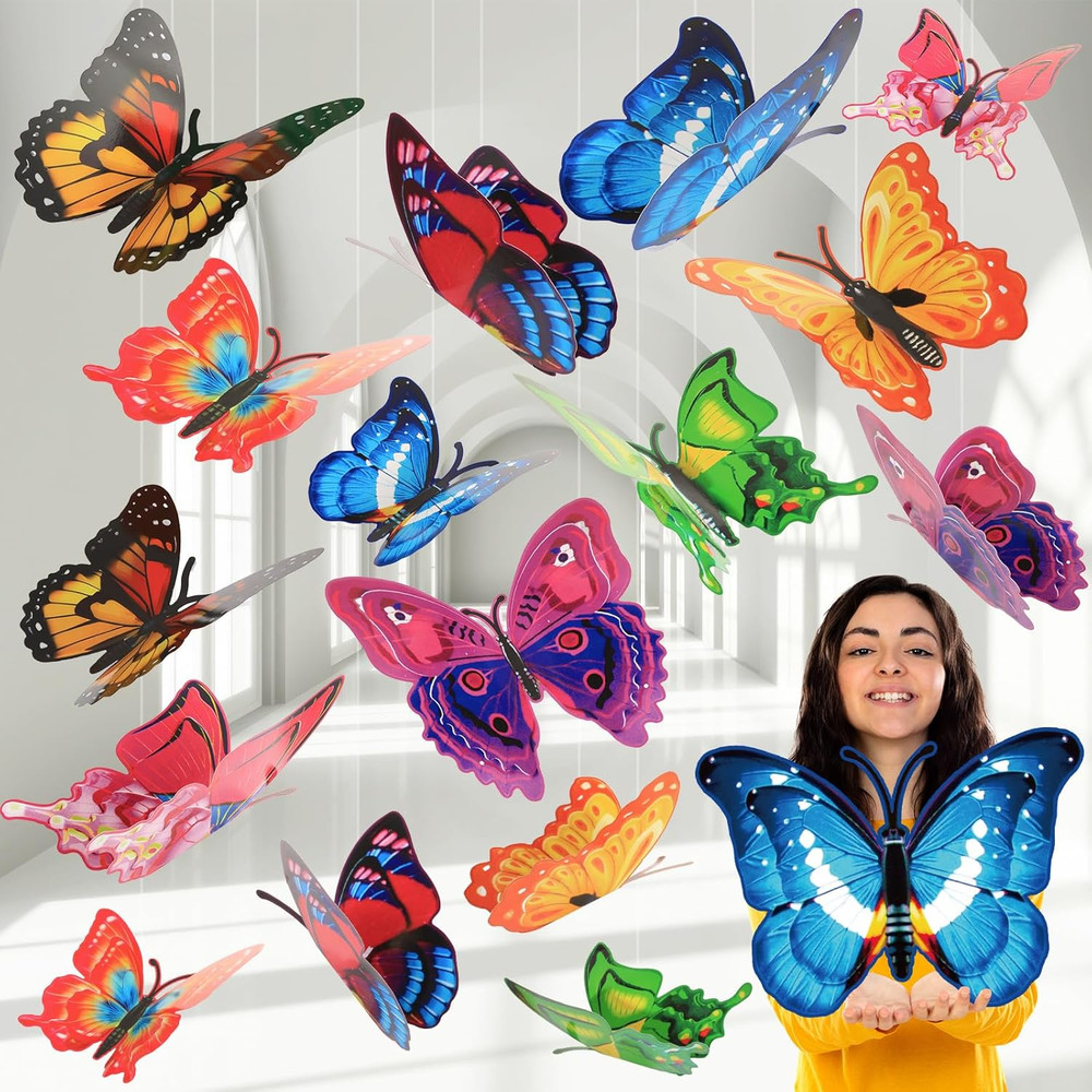 24 Pcs Large Spring Butterfly Decorations 3 Size Colorful Butterfly Hanging Orna