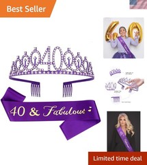 40th Birthday Sash & Rhinestone Tiara Set in Purple – Celebrate Fabulousness!