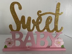 Glitter Gold/ Pink Sweet Baby Table Sign 11in x 8.5in