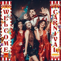 2 Pcs Carnival Decoration Porch Banner Welcome to the Circus Door Banner Hall…