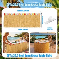 2 Pack Luau Grass Table Skirt, Luau Party Decorations, Natural 108″ X 29.5″ Hawa