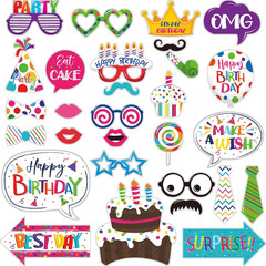29 Pieces Birthday Photo Booth Props Kit Colorful Funny Kids Birthday Theme Tabl