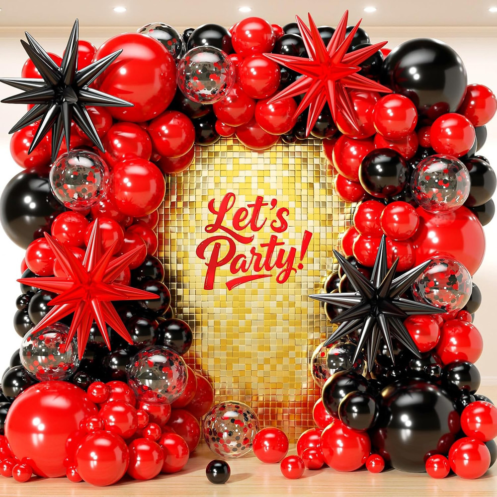 153Pcs Red and Black Balloons Garland Arch Kit with Stars -22 18 12 10 5 Inch Di
