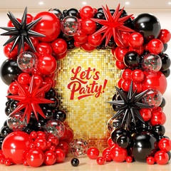 153Pcs Red and Black Balloons Garland Arch Kit with Stars -22 18 12 10 5 Inch Di