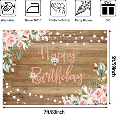 Rustic Wood Birthday Banner Happy Birthday Party Decorations Pink Floral Girls W