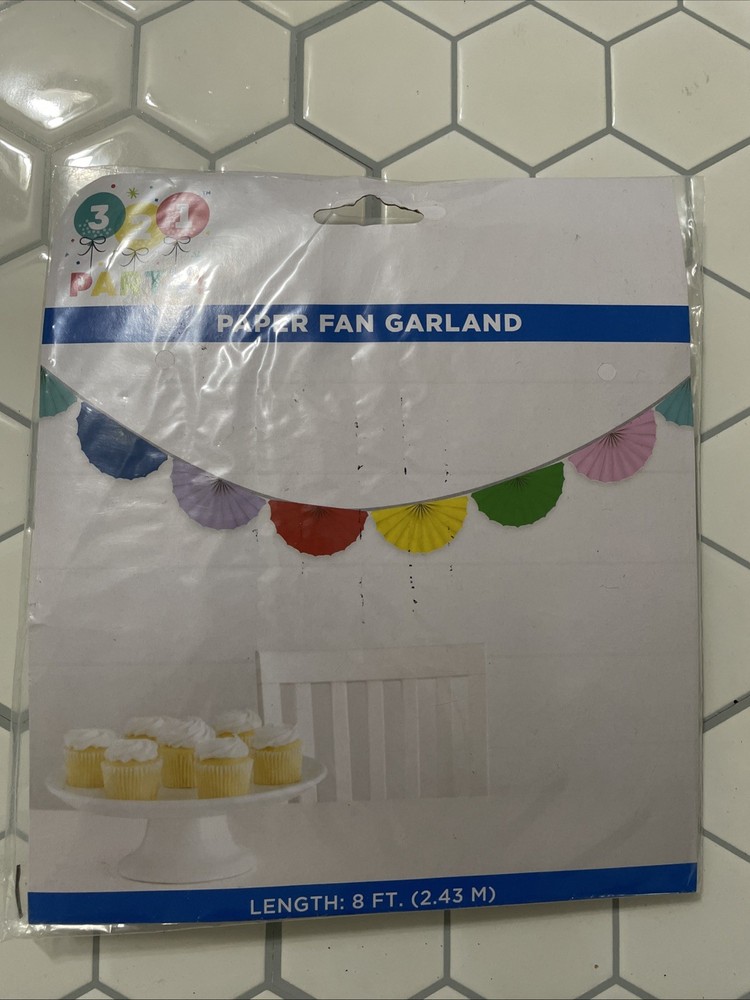 Paper Fan Garland 8 ft. Multicolor Party Decor Rainbow Colorful Party Supplies