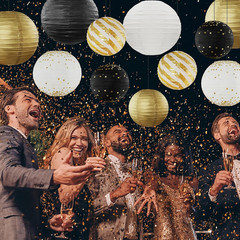 Black and Gold Hanging Paper Lanterns Decorations Graduation 2026 12Pcs Paper La