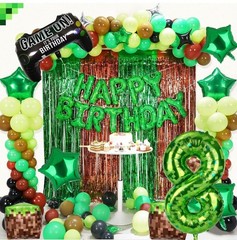 Minecraft Birthday!! Backdrop & Ballons And 5 Foil Balloons. #8. Tablecloth+++