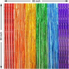 2 Pack Rainbow Foil Fringe Curtains, 3.3×6.6 Ft Metallic Tinsel Backdrop Party D