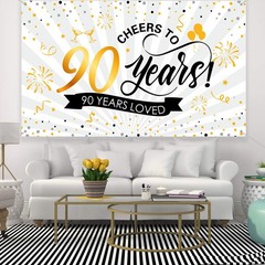 Blulu Happy 90th Birthday Backdrop Background Banner Large Large, Multicolor
