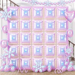 Iridescent Balloons Wall Square, 25Pcs Transparent Laser Foil Balloon Backdro…