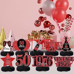 9Pcs 50Th Birthday Decorations Red and Black 50Th Birthday Party Decorations for
