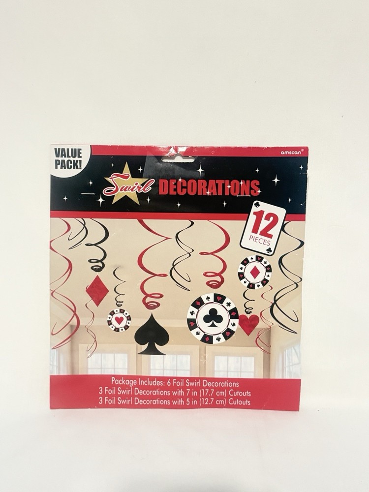 CASINO NIGHT SWIRL DECORATIONS (12) ~ Value Pack Party Supplies Multicolor – NEW