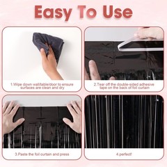 2 Pack Laser Black Foil Fringe Backdrop Curtains, Tinsel Streamers Birthday P…