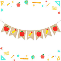 Back to School Decorations, Pre-Strung Burlap Pencil Apple Garland Banner, Class