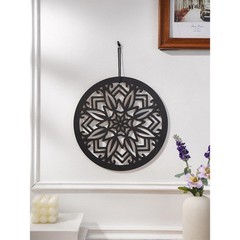 Bohemian Round Wooden Wall Decor with Six Floral Appliques European Crafted