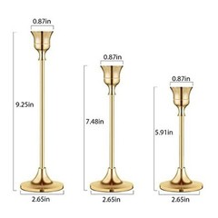 Metal Brass Candlestick Set Three Pieces with Conical Design for Classic Decor