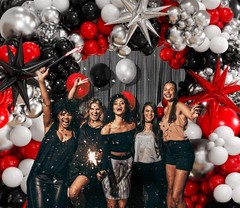 Red and Black Balloon Arch Kit with Star Balloons, Red Black and White Metall…