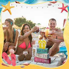 Summer Decorations Flip Flops Wooden Sign Indoor Tabletop Gift 4 Pcs