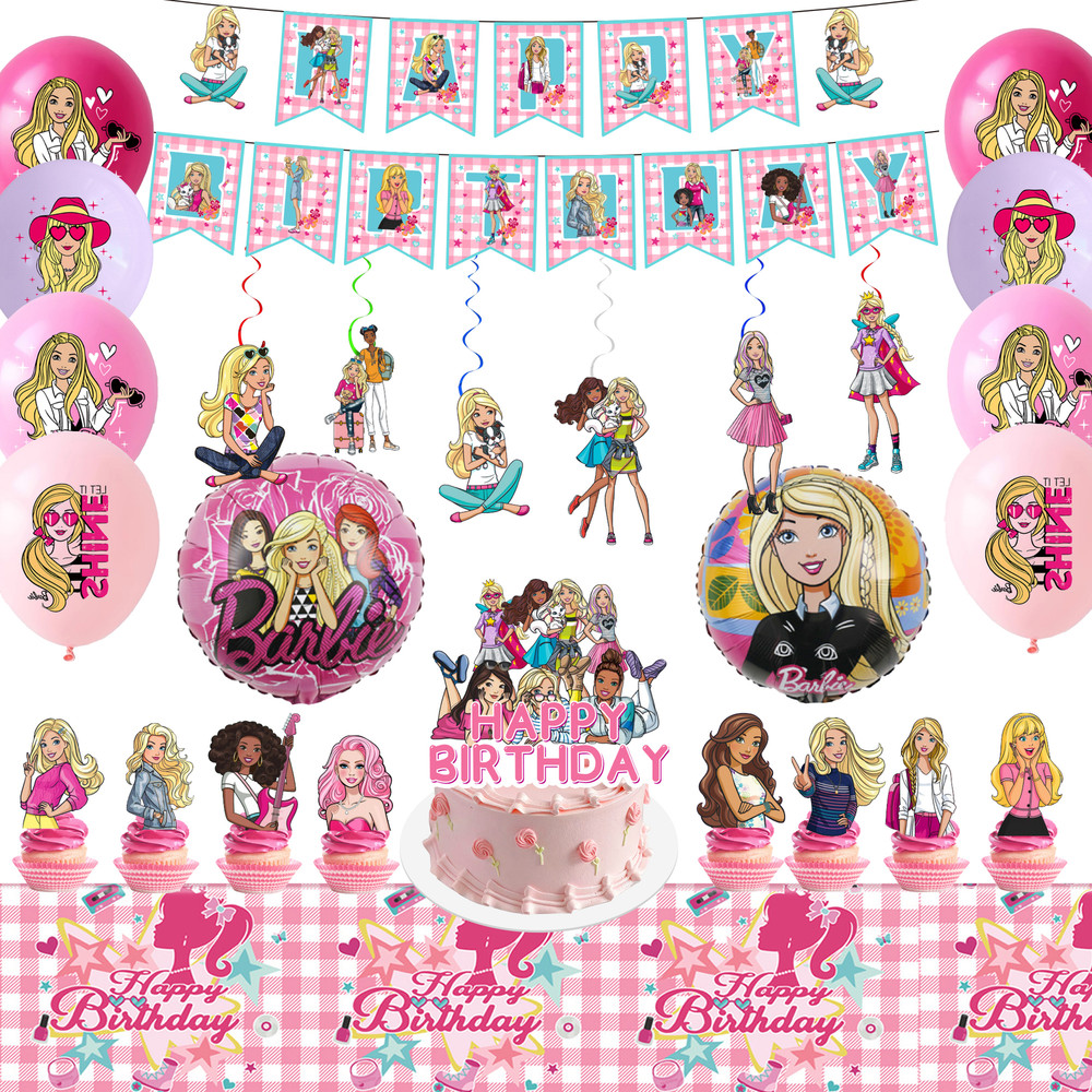Barbie Princess Party Decoration Princess Birthday Supplies Balloons Cake Topper