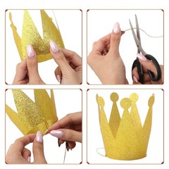 Gold Party Crowns for Kids 6 Pack, Mini Glitter Paper Hats, Prince and Prince…