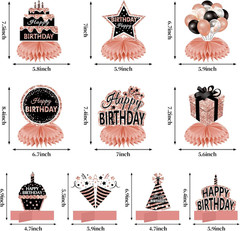 10Pcs Rose Gold Birthday Decorations Honeycomb Centerpieces for Girls Women, Ros