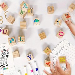 Creative Baby Shower ABC Block Decoration Kit DIY Wooden Letters with Fabric Pen