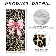Coquette Pink Bow Leopard Print Door Cover, Trendy Cheetah Print Decoration D…