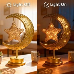 Ramadan Decorations for Home 2026, Crescent Moon and Star Lamp for Eid Mubarak D