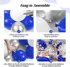 131pcs Royal Blue and Silver Balloon Arch Garland Kit, Royal Blue White Silver C