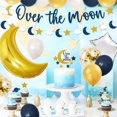 Over the Moon Baby Shower Decorations Space Party Banner Moon Star Cake Cupca…