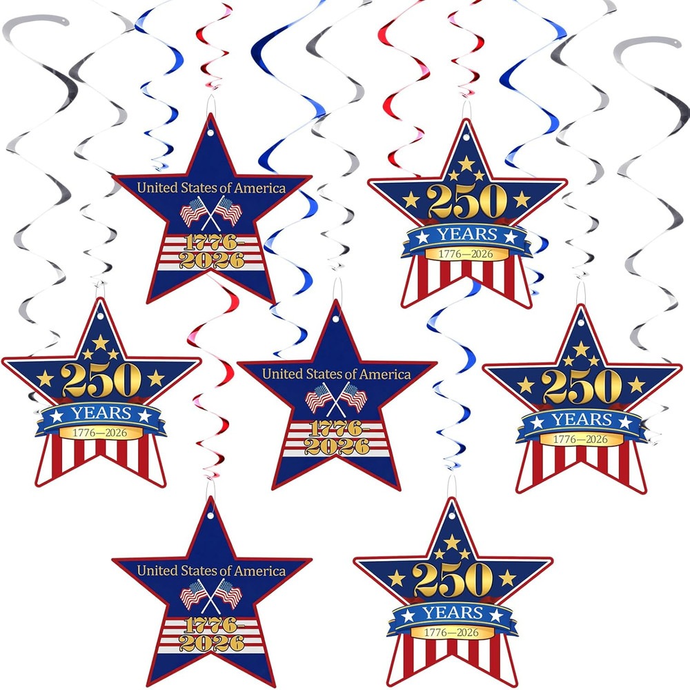 250Th Anniversary USA Hanging Swirls Decorations 18 Pcs Red White Blue 250 Years