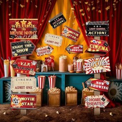 Cinema Themed Party Signs Pack 20 Pieces for Movie Night Decorations