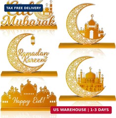 WATINC 5pcs Ramadan Wooden Centerpieces Decorations, Eid Mubarak Table Topper De
