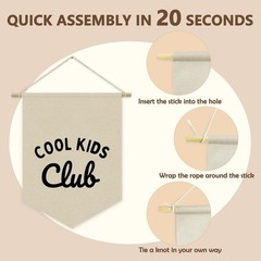 Room Decor, Cool Club Linen Canvas Banner, Neutral Minimalist PlayRoom Wall H…