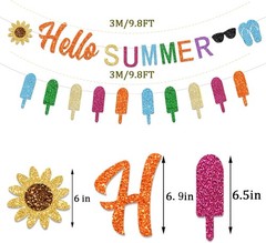 Summer Garland Hello Summer Banner W/ Colorful Glittery Popsicle Banner