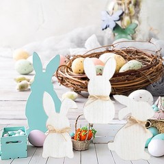 3pcs Easter Bunny Wooden Signs Easters Tabletop Decor Rabbit Shape Table Sign…