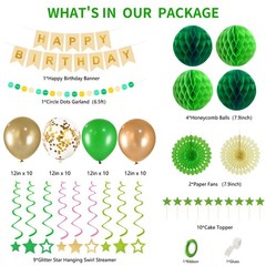 79Pcs Birthday Decorations Happy Birthday Banner Green Gold Balloons Paper F…