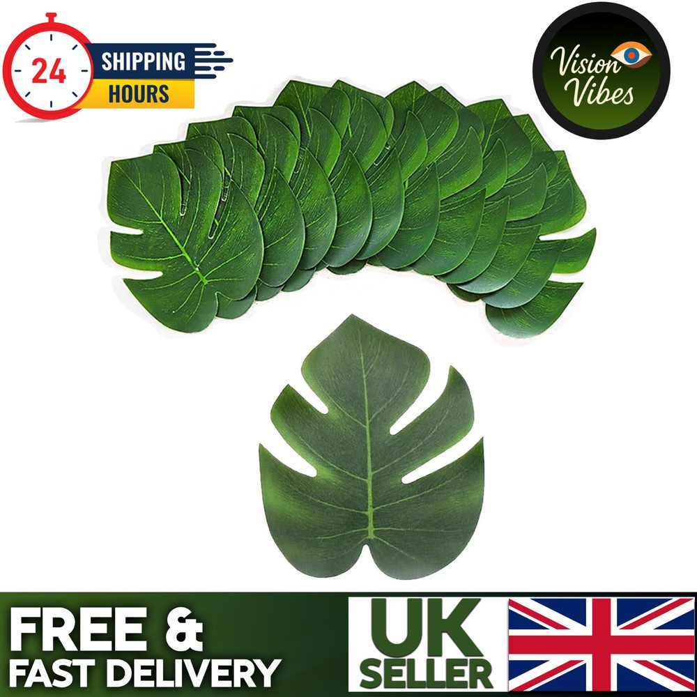 24 GREEN LEAVES ARTIFICIAL HAWAIIAN PALM TREE LEAVES TROPICAL PARTY TABLE DECOR