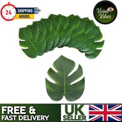 24 GREEN LEAVES ARTIFICIAL HAWAIIAN PALM TREE LEAVES TROPICAL PARTY TABLE DECOR