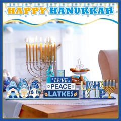 6 Pcs Happy Hanukkah Table Centerpieces Wooden Hanukkah Decor Gnomes Outdoor Dre