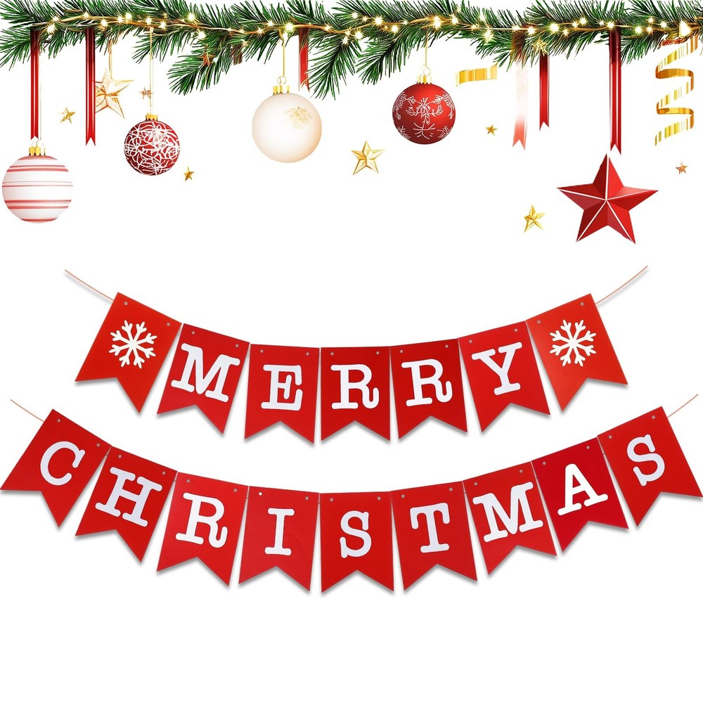 Merry Christmas Banner Sign Pre-Assembled Hanging Decorations Party Supplies