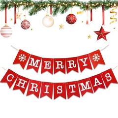 Merry Christmas Banner Sign Pre-Assembled Hanging Decorations Party Supplies