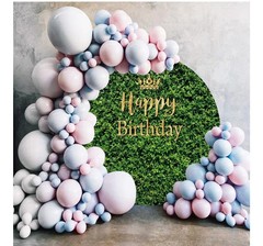 Happy Birthday Backdrop. Green Leaves. Glitter Gold Letters. 7.5 Round.Pre Owned