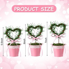 3 Pcs Valentines Day Artificial Heart Topiary Potted Tree Plants Greenery